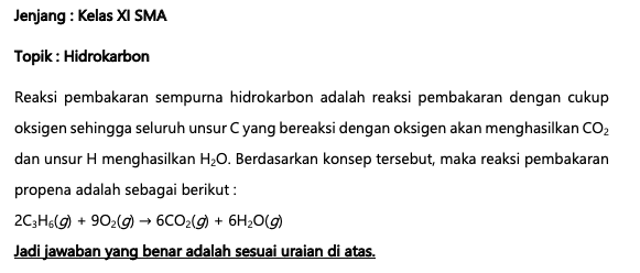 Tuliskan Reaksi Pembakaran Sempurna Senyawa Propen 4213